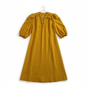 Vintage Mustard Yellow Dress – 1970s Style – Puff Sleeve Day Dress – Union Made
